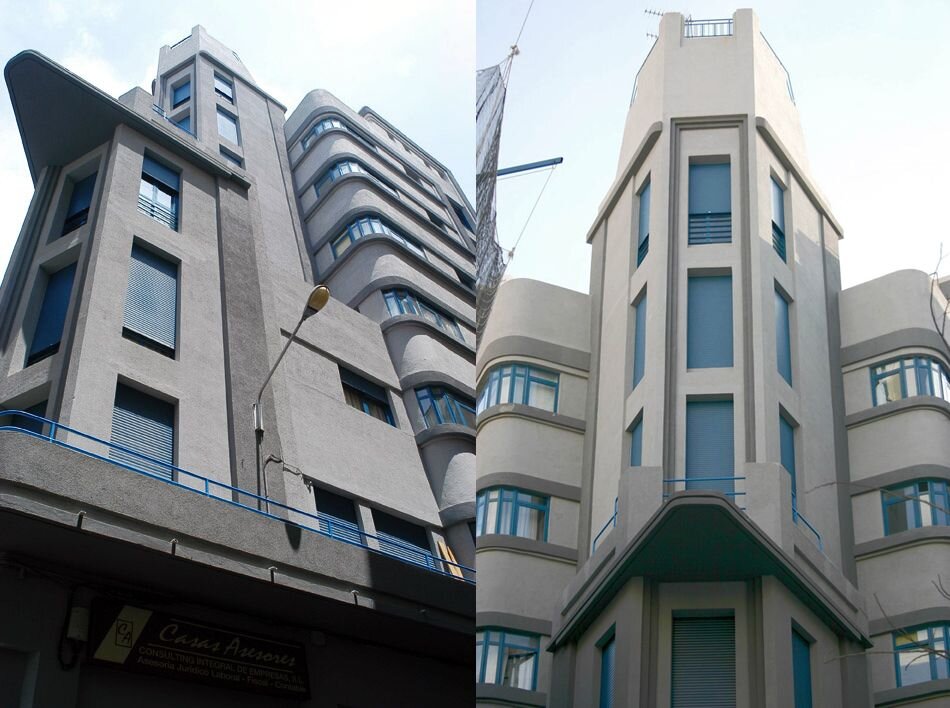 Más en detalle el carácter aerodinámico y ultra vertical del Edificio El Avión o Viviendas García Aguilar imágenes del Archivo General de Ceuta