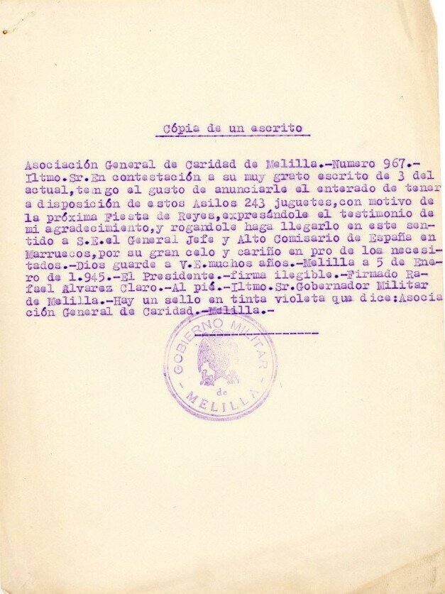 Agradecimiento Asociación General Caridad de Melilla
