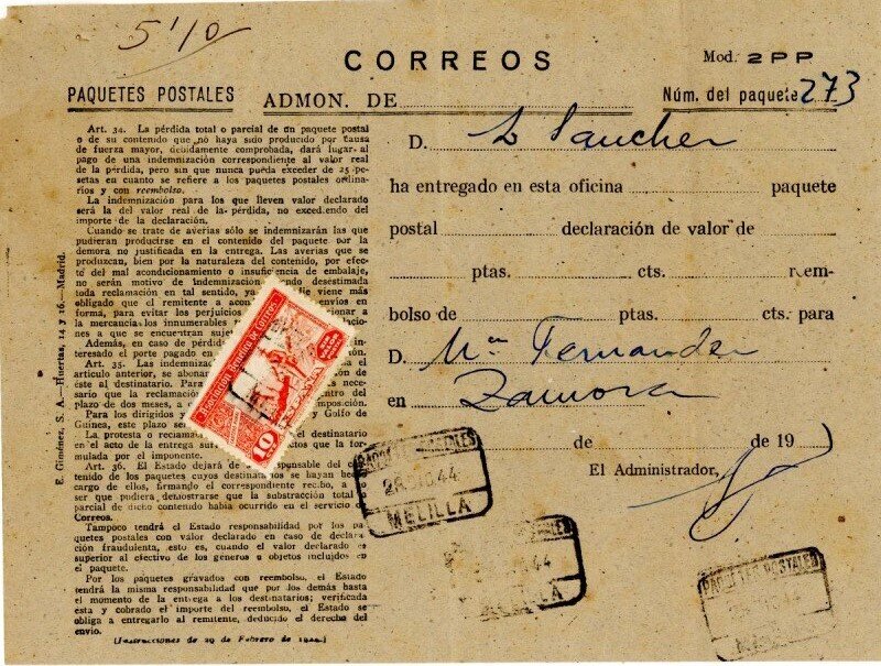 Justificante correos remisión donativo a esposa de un preso de Zamora