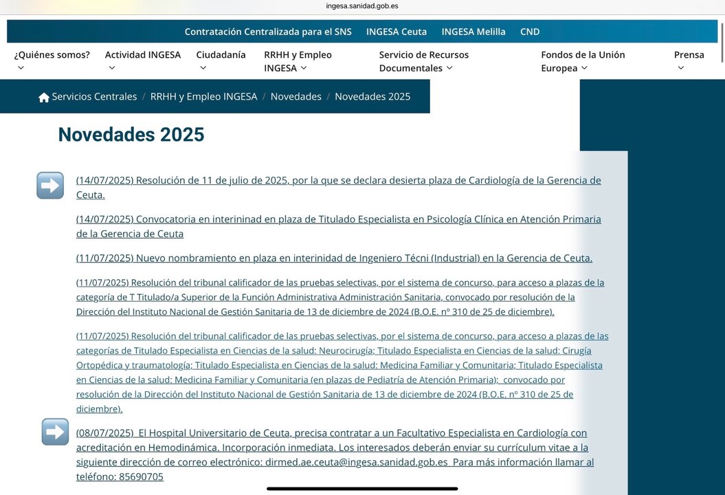 Ingesa convoca oferta de trabajo para Cardiología, especialista en Hemodinámica, pero queda desierta la plaza / SMC