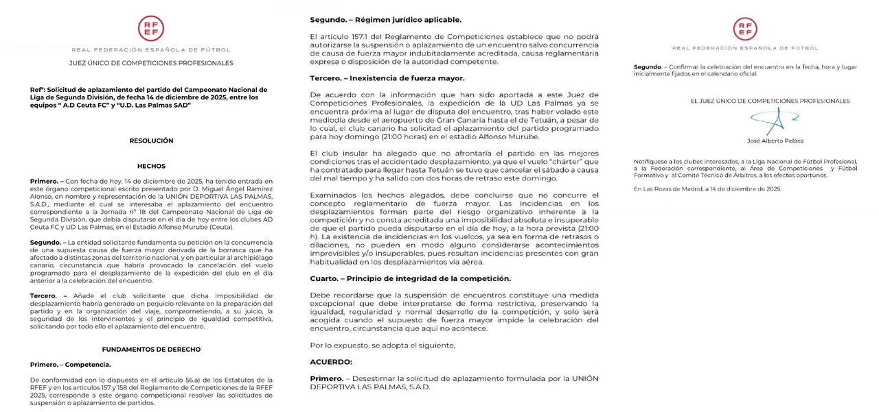Resolución del Juez Único de Competición