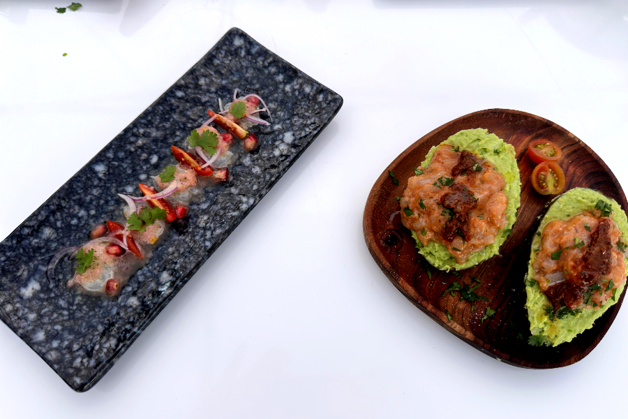 Ceviche de Sama y tartar de gambas 